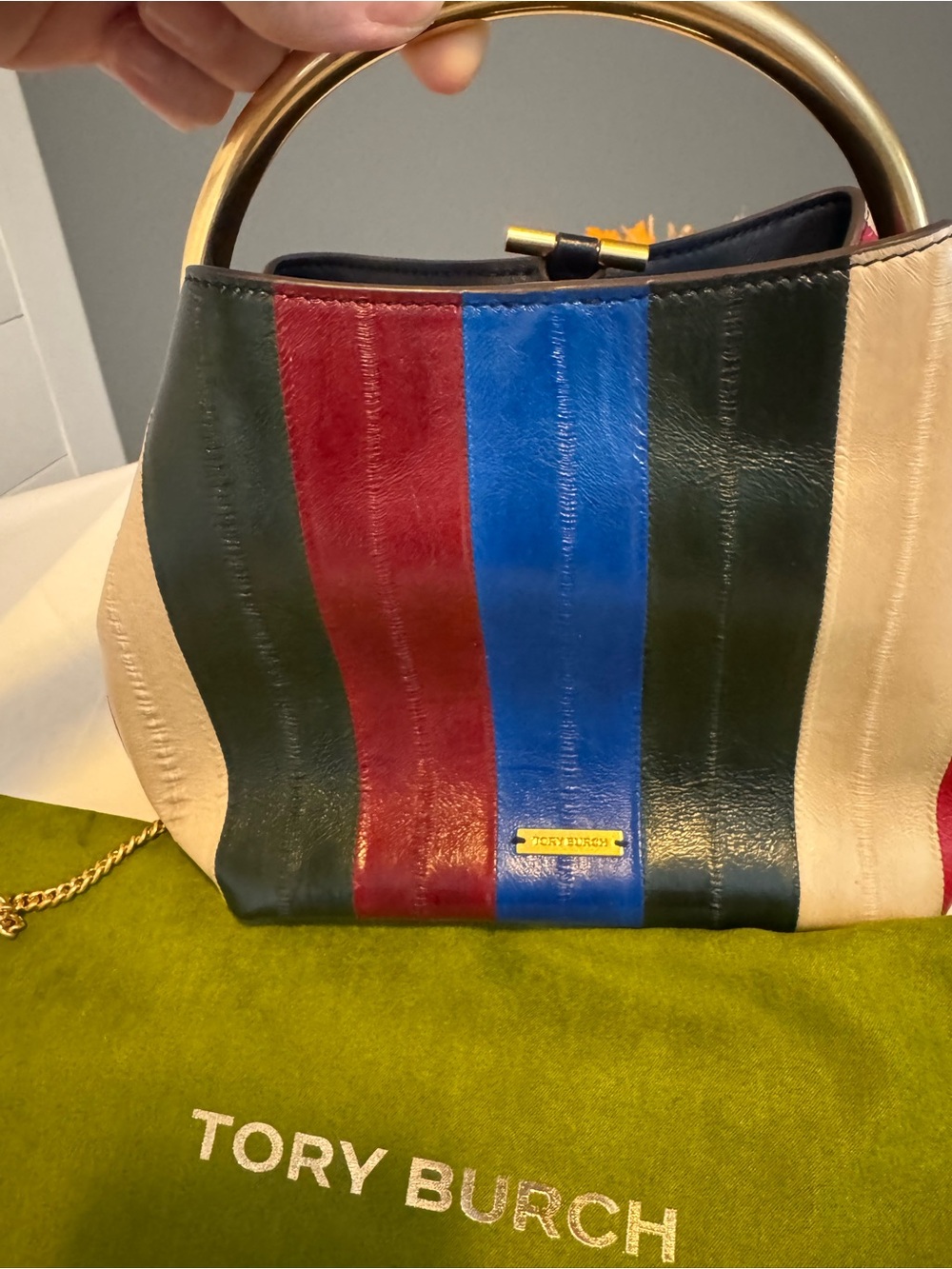 Tory Burch Sydney Patchwork Eel Leather Bucket Bag - Rare Multi-Colored